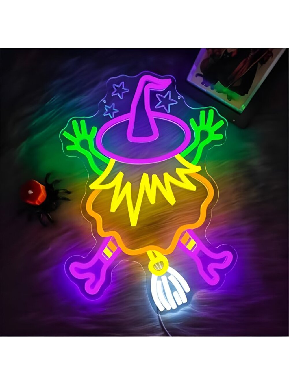 Halloween Neon Sign Witch Halloween Decorations Dimmable Crashing Witch Led